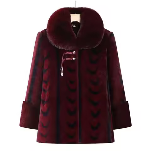 Mom winter clothes velvet mink thickened warm coat fashionable grandma imitation leather coat middle