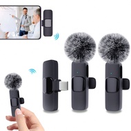 ไมโครโฟนแบบติดคอไร้สายสำหรับโทรศัพท์ Type-C ไมโครโฟนติดคอ เสียบเล่นทันที 2.4G ความล่าช้าต่ำมาก มีชิป