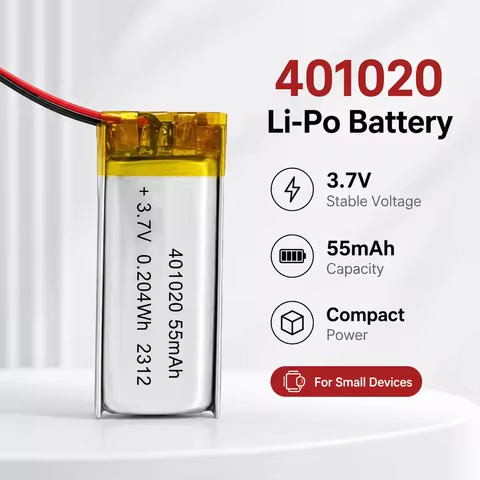 3.7V 401020 55mAh High Capacity LiPo Battery Rechargeable Lithium Cell for Mini Electronic Devices B
