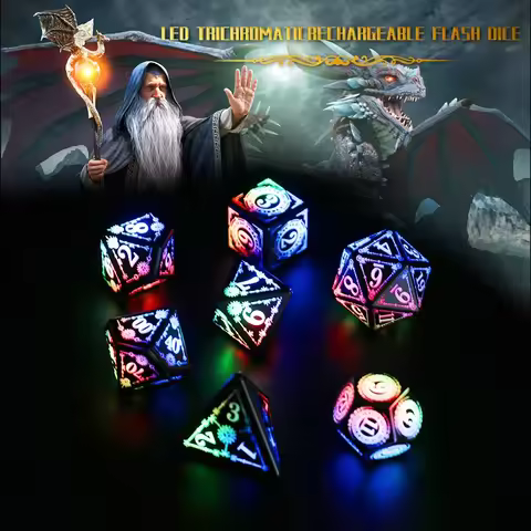 Colorful Dice Set Light Up DND Dice Rechargeable LED DND Dice For D&D DND, MTG, RPG, Tenzi, Farkle, 