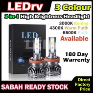 3 Warna LED Car Headlight 2 biji LED Headlamp Bulb H4 H1 H7 H8 H11 9005 HB3 9006 HB4 3000K 4500K C6