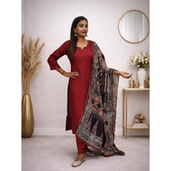 Premium Suits - Maroon chanderi silk ajrakh