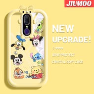 เคส JIUMOO สำหรับ OPPO เคส F11 A9X A9ช้อนส้อมมีดหมีพูห์วินนี่เคสรูปโบว์มอนสเตอร์น้อยเคสนิ่มกันกระแทกทนต่อการขีดข่วนเคสโทรศัพท์โปร่งใสฝาครอบป้องกันเลนส์กล้องถ่ายรูป TPU ซิลิกาเจล