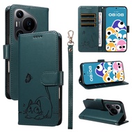 Mới Ốp điện thoại cho Huawei P70 P70 Pro / P30 P30 Pro P30 Lite con mèo may mắn từ Ví da nắp gập có