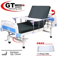 SSS-04 GT MEDIT GERMANY Single Crank 1 Turn Function Medical Hospital Nursing Bed with Mattress Dining Table Tilam Katil