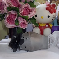 Masker Satin Hias Bunga 3d Abu2 - Masker Brokat Cantik - Masker Pesta Cantik - Masker Brokat Hias