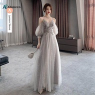 ALANERO Gray Luxury Bling Bling Sequins Glitter Bridesmaid Long Prom Evening Dress 2023 New Formal E