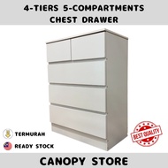 【4 Tiers 5 Compartments Chest Drawer】Modern 4-Tiers White Chest Drawer/ Laci Baju/ Almari Laci/IKEA/ Termurah/ Quality