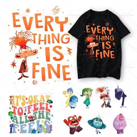 Inside Out 2 Patches Iron on Transfers for Clothes Joy Sadness Cartoon Heat Thermal Transfer for Bag