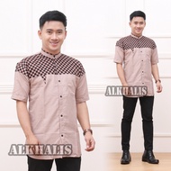 ALKHALIS Baju koko Lengan Pendek Motif Skak