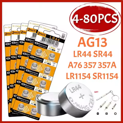 4-80PCS LR44 AG13 Button Cell Battery 1.5V 357 SR44 LR1154 Button Coin RW82 SR1154 SP76 Batteries fo