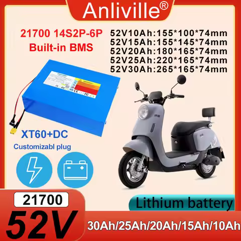 21700 NEW 52V 10Ah 15Ah 20Ah 25Ah 30Ah 14S2P-6P Lithium battery pack 1000 cycles With BMS For 1500W 