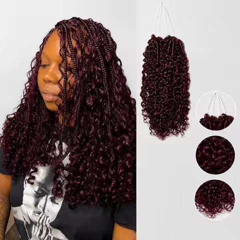 Feather 99J Color Burgundy Kinky Curly Crochet Human Hair Miracle Knots Extensions Knotless Boho Bra