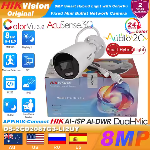 Hikvision 4K 8MP DS-2CD2087G3-LI2UY POE Smart Hybrid Light ColorVu3.0 Acusense3.0 Network Camera 1/1