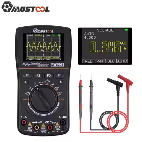 Upgraded MUSTOOL MT8208 2 In 1 HD Intelligent Digital Multimeter Graphical Oscilloscope 2.5Msps Samp