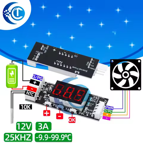 Single 12V 0.8A DC PWM 2-3 Wire Fan Temperature Control Speed Controller Chassis Computer Noise Redu