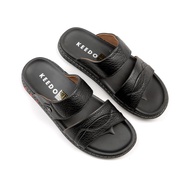 Dép nam hai quai ngang da thật cao cấp thương hiệu KEEDO TN-8128-15