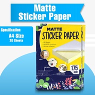 Matte Label Sticker Paper A4 175GSM 20PCS Label Inkjet / Laser Printing Self Adhesive Office Kertas