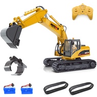 Mostop RC Excavator 15 Channel 2 in 1 Remote Control Excavator with Metal Shovel & Grab, 2 Battery P