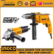 INGCO Power Tool Sets (Angle Grinder 750w AG750282 + Impact Drill 680w (ID68016P)