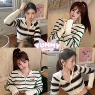 Yummy Shop (72036) -C Long-Sleeved Knitted Shirt With Striped Details Zip-Up Hoodie