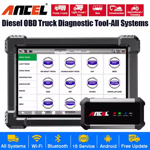 ANCEL X7 HD Heavy Duty Truck Diagnostic Tool TPMS D-P-F Regen ABS SAS ECU Oil Reset Full System OBD2
