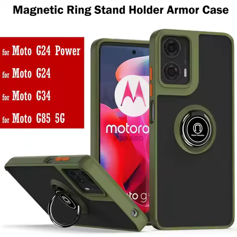 Matte Half Clear Funda for Motorola Moto G24 Power Case Magnetic Ring Stand Holder Armor Cover for M