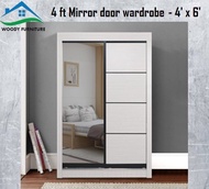 (READY STOCK )AllsWell: 4 FT 4 tier Sliding Wardrobe with mirror/ 4 Kaki 4 tier Almari Baju Sliding 