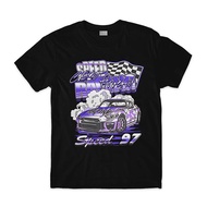 [Cod] Speed Race Car T-Shirt for Men Women - Purple Milk Silk Drift Car Graphic with Checkered Flag 