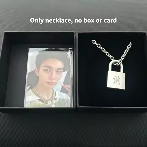 Stray Kids Padlock Necklace Hyunjin Same Style Punk Fashion Engraved Silver Pendant, No Box No Card