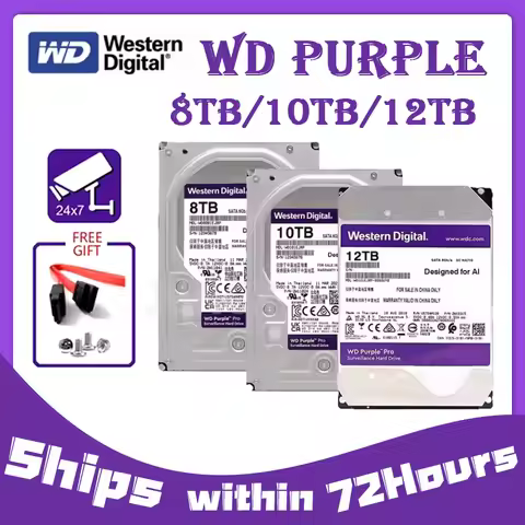 WD Purple 8TB 10TB 12TB Surveillance HDD 64M Cache SATAIII 6.0Gb/s 3.5" Western Digital Internal Har