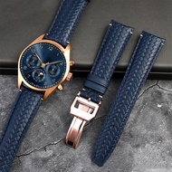 High Quality Cowhide Woven Watchband For IWC IW344205 Portugieser Pilot Watches Portofino Blue Soft 