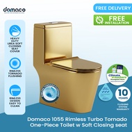 Domaco 1055 Rimless Turbo Tornado One-Piece Toilet w Soft Closing seat cover