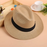 Summer Straw Paper Jazz Hat With Bow Band Fashion Beach Panama Cap Solid Women Men UV Protection Sun Hats