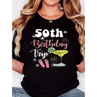 Women's 50th Birthday T-Shirt - 50th Birthday Party Outfit with Margarita Print & 50 Years Text Suit