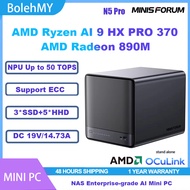 Minisforum N5 PRO AMD Ryzen AI 9 HX PRO 370 MINI PC Enterprise NAS Support ECC RAM Compact Data Stor