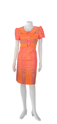 ชุดเดรส ผ้าไทยทอ อัดกาว Size M-L (อก 36"-38") ออกงานบุญ งานบวช ชุดไทยประยุกต์ เกรดพรีเมียม Thai