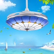 Tiffany Ceiling Fan Light 42 Inch Mediterranean Blue Fan Light Retro Ceiling Fan Remote Control Lights 110V 220V