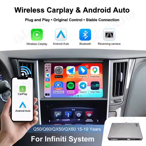 Wireless CarPlay Retrofit Box for Infiniti 8 inch Screen 2015-2019 Q50 Q60 Q50L QX50 Android Auto Mi