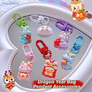 Peacellow 2024 Cartoon Zodiac Dragon Key Chain Year Of The Dragon Awake Lion Ingot Dumpling Pendant Car Key Ring Backpack Ch Bag Decor SG