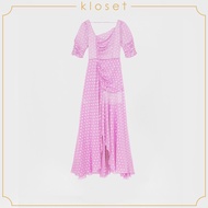 KLOSET Maxi Side Slit Dress (AW20-D014) เดรสยาวผ้าทอลายหัวใจ