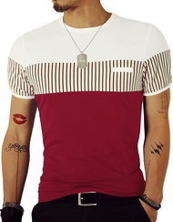 Men's Strip Casual Slim fit Cotton T-Shirt Short Sleeve Crewneck Tee Shirts for Boy