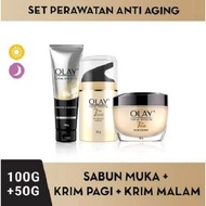 olay total effect set paket lengkap 7in1 cream serum sabun 50gr