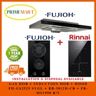 FUJIOH FH-GS2525 SVGL DOMINO GAS HOB 2 BURNERS + RINNAI RB-3012H-CB INDUCTION HOB + FR-MS1990 R/V 900MM SUPER SLIM HOOD