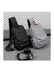 Bolso de pecho para hombres con estilo coreano, portátil con orificio de auriculares / orificio USB, moderno bolso cruzado para hombro único, bolso casual de pecho multifuncional