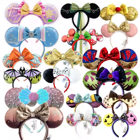 Princess Mickey Mouse Headband Mickey Ear Rapunzel Snow White Sequin Bow Hair Hoop Gift Girl Accesso