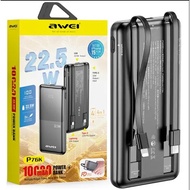 Awei P76K 10000mAh Powerbank 22.5W Built-In Cable PowerBank Fast Charge Portable Thin Power Bank Awe