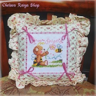 KATUN Baby Bear Bee Cross Stitch Cotton Sofa Chair Cushion 24x24cm