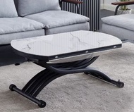 找得 - 小戶型可折疊圓形伸縮帶電磁爐多功能升降茶几餐桌兩用（白雲石岩板黑架/實木芯底板 105CM）13016