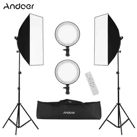 Andoer Professional Studio Photography Softbox LED Light Kit with 50*70cm Softboxes/ 45W 3200K-6400K